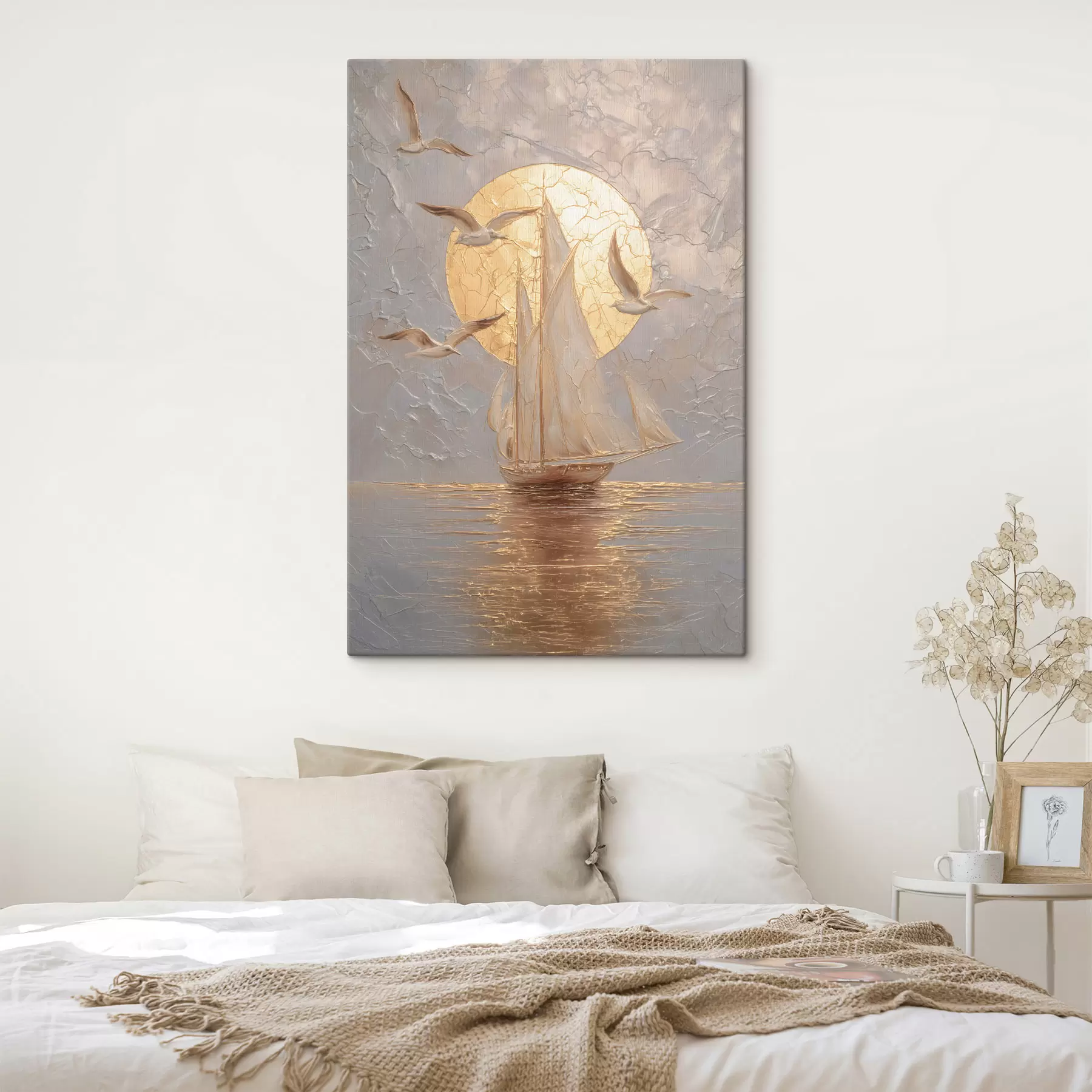 Obraz statek o zachodzie słońca w stylu impasto s48556