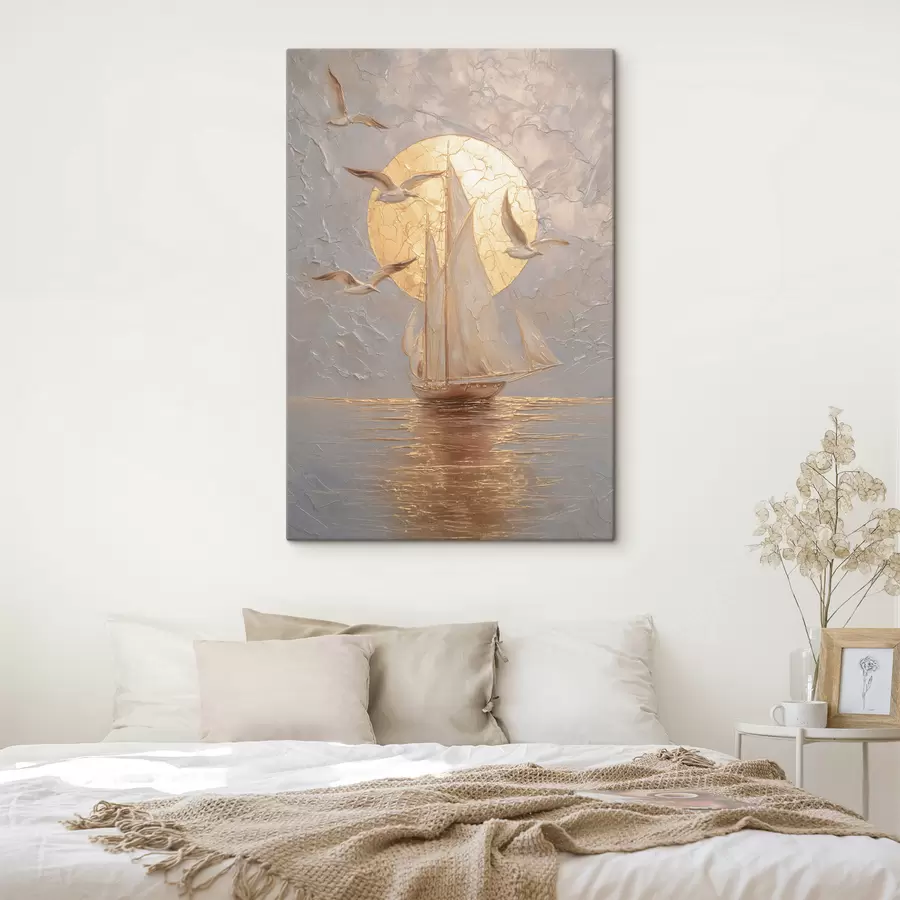 Obraz statek o zachodzie słońca w stylu impasto s48556