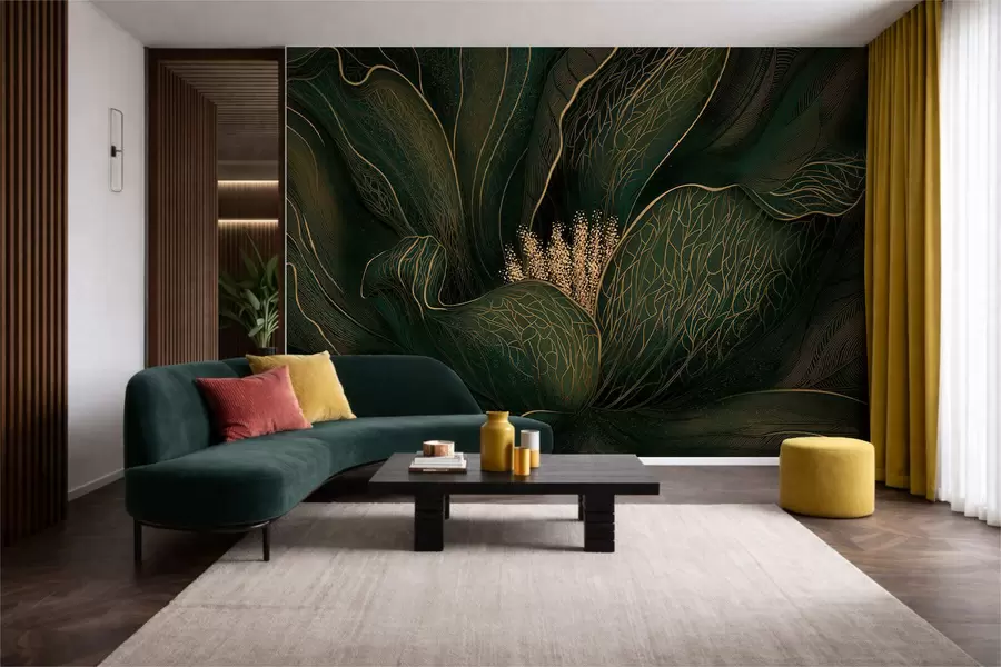 Fototapeta Ciemnozielony abstrakcyjny kwiat z delikatnymi liniowymi detalami w05119v1