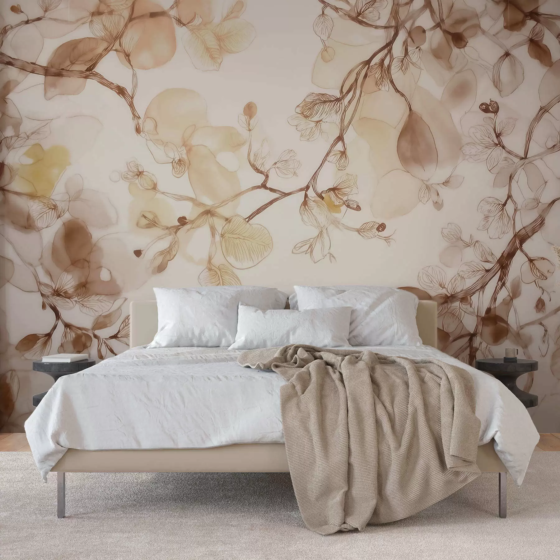 Fototapeta Lekko zwisające gałęzie w beżowych odcieniach w stylu akwareli w09795