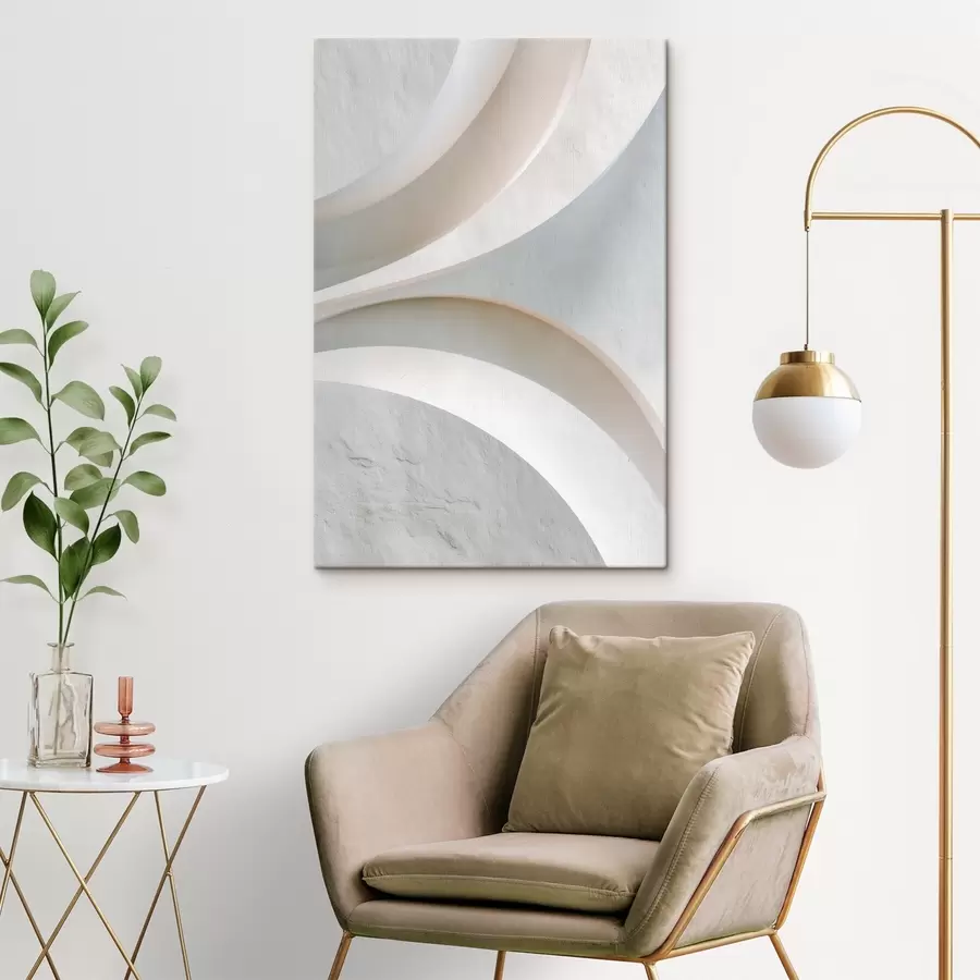 Obraz Panel dekoracyjny z trójwymiarowymi formami architektonicznymi na jasnym tle s48191