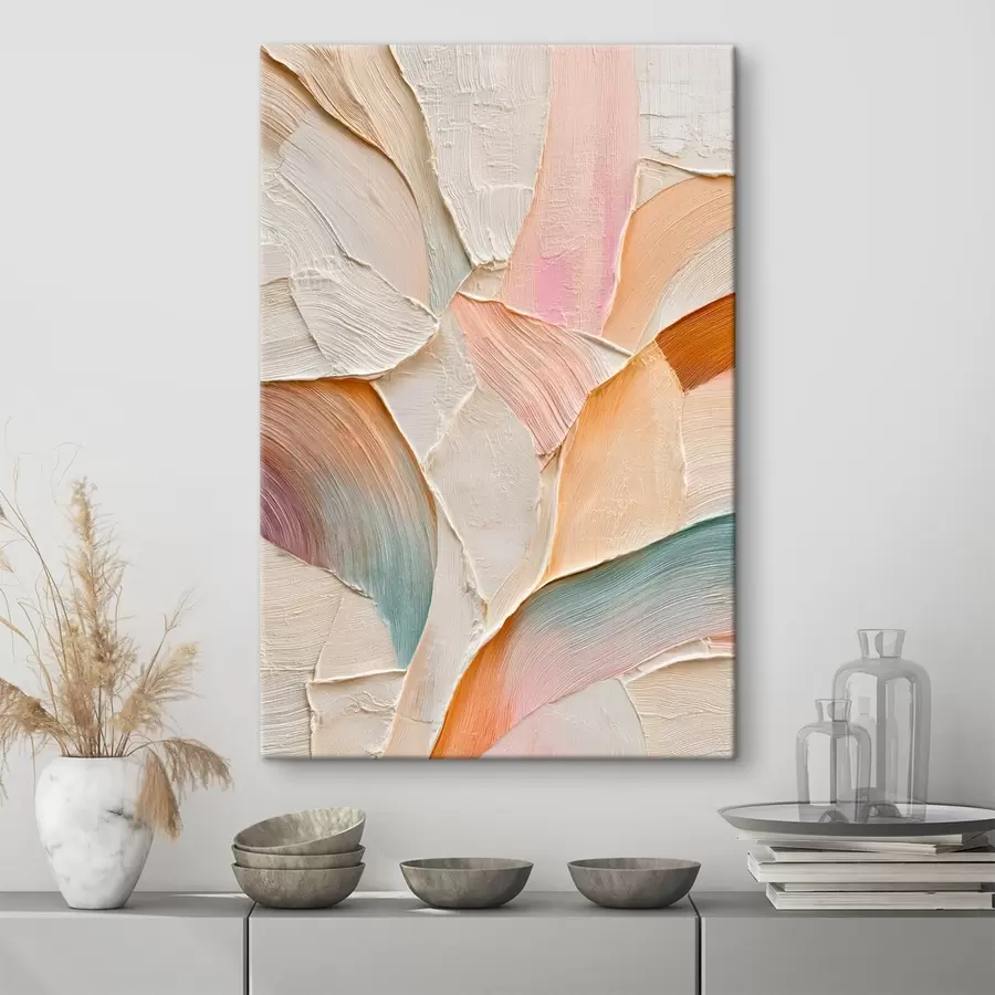 Obraz Abstrakcyjne tło z dynamicznymi pociągnięciami pędzla w odcieniach brzoskwini i błękitu s48202