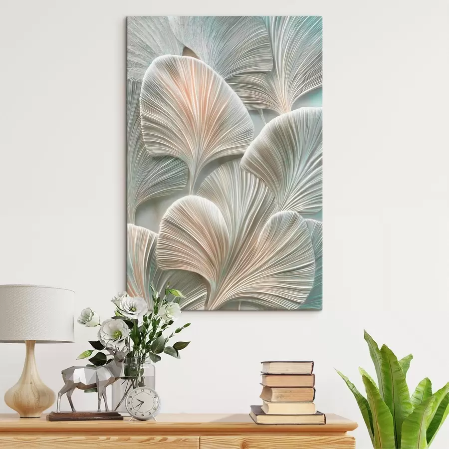 Obraz Ilustracja artystyczna z wytłoczonymi liśćmi w nowoczesnym stylu płaskorzeźby s48210