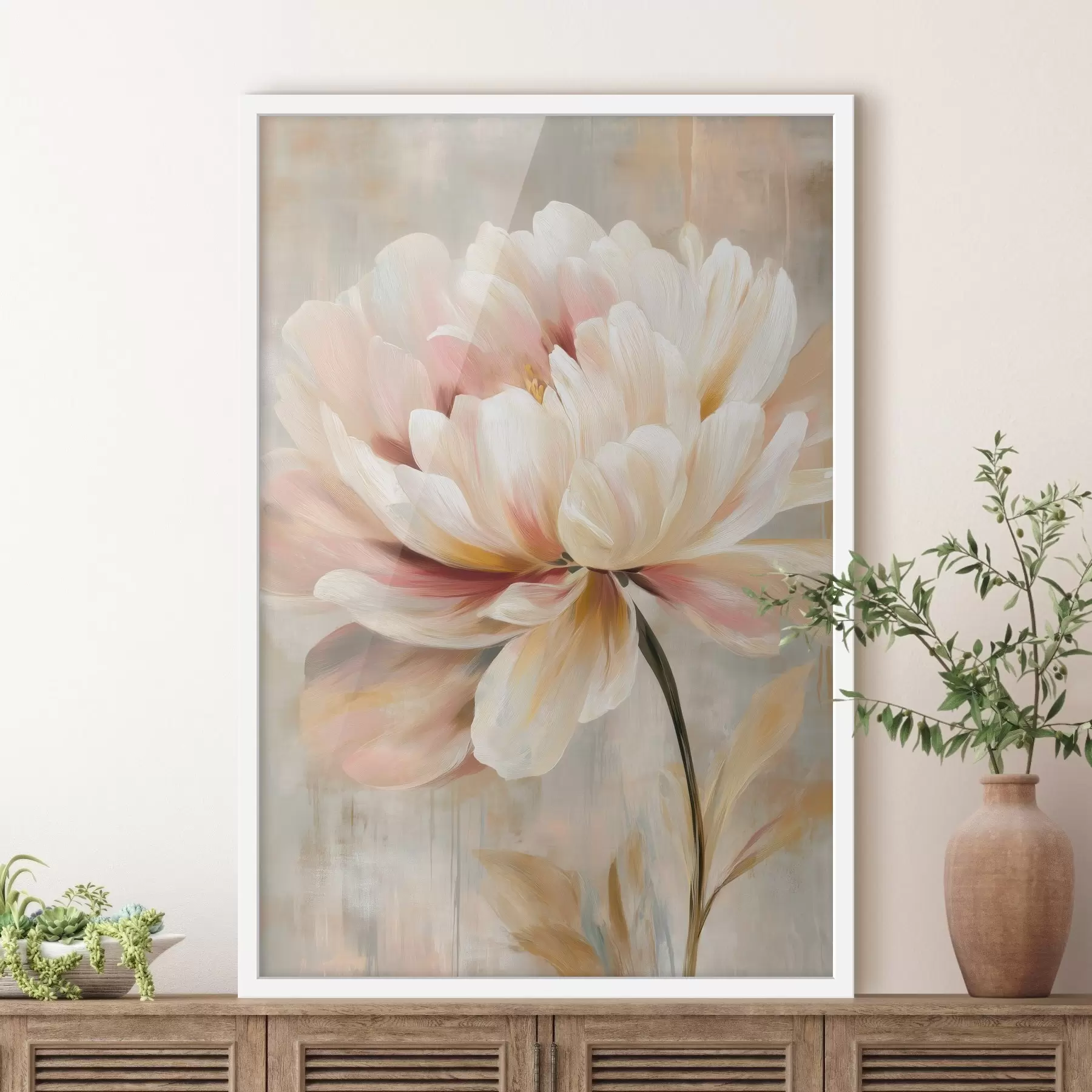 Fototapeta Delikatna piwonia w pastelowych barwach w stylu malarstwa olejnego f48183