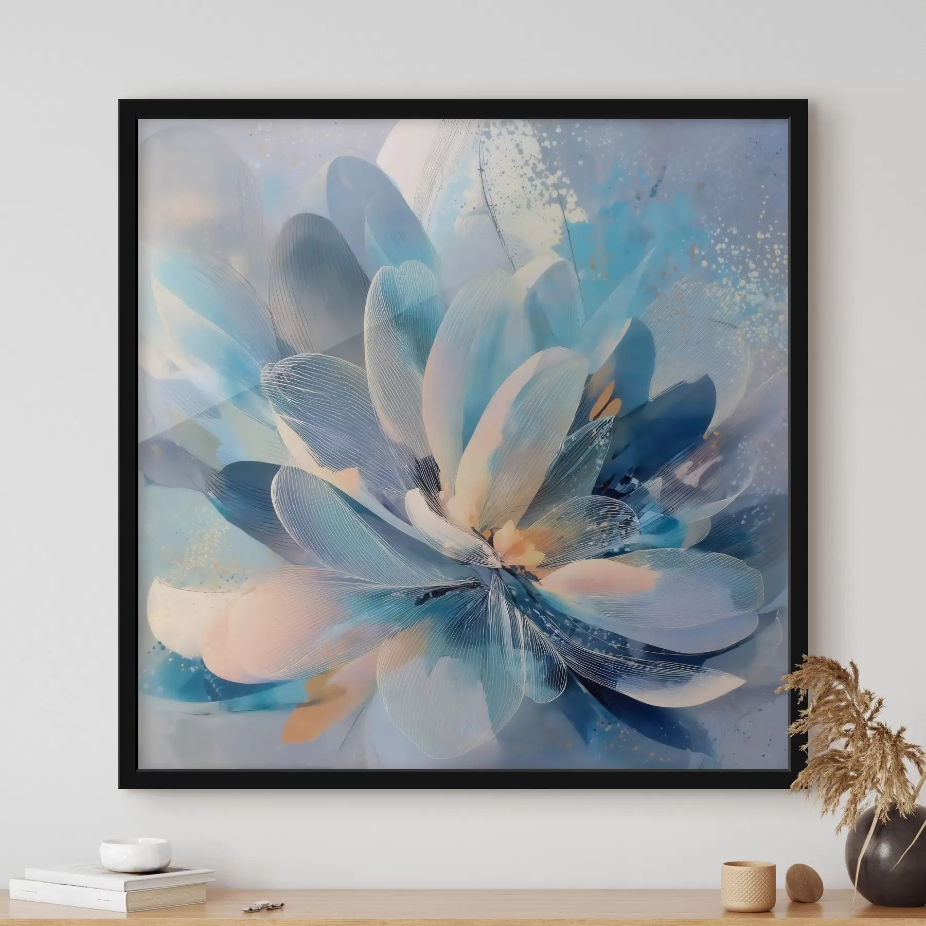 Fototapeta Abstrakcyjny kwiat w chłodnej kolorystyce w stylu plakatu artystycznego f48186