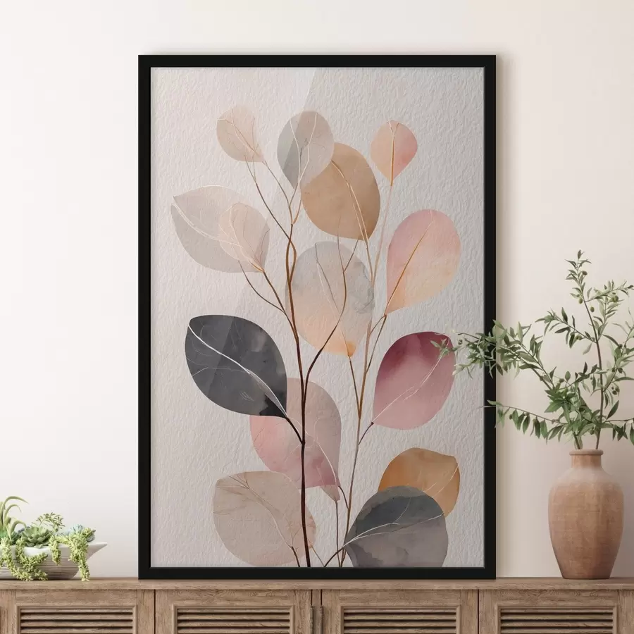 Fototapeta Abstrakcyjna gałązka w odcieniach beżu i koralowca w stylu akwareli f48188