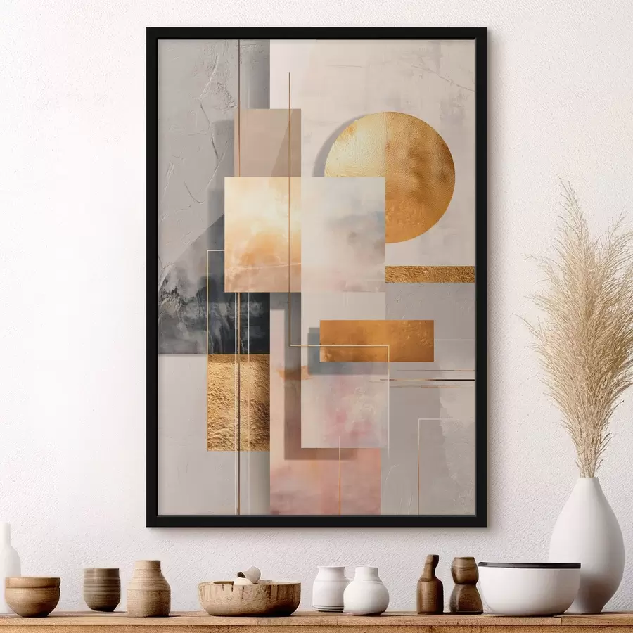 Fototapeta Kompozycja dekoracyjna z prostokątami i kołem w ciepłej palecie beżowo-brązowej f48196