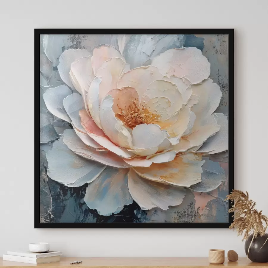 Fototapeta Zbliżenie na kwiat, namalowany ekspresyjnymi, fakturalnymi pociągnięciami pędzla w stylu malarstwa współczesnego f48198