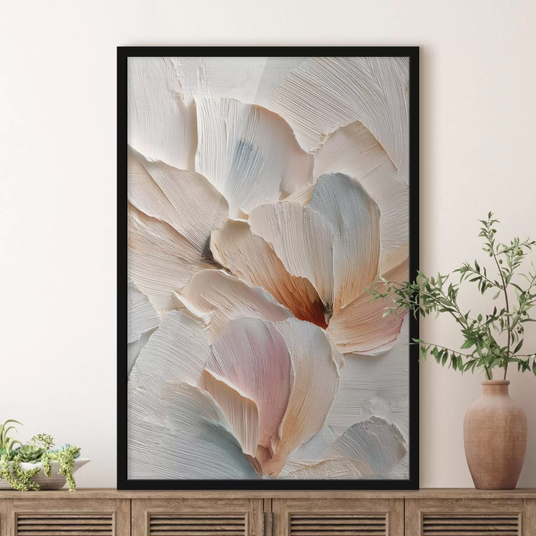 Fototapeta Stylizowana kompozycja z efektem grubych pociągnięć pędzla na jasnym tle f48200