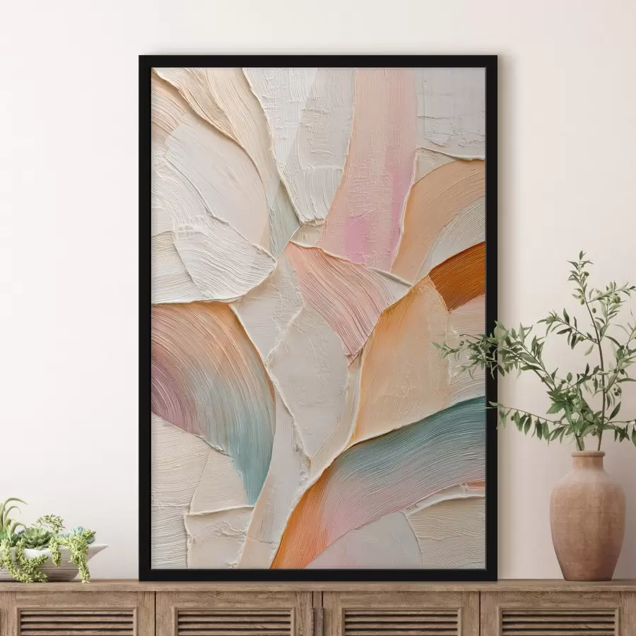 Fototapeta Abstrakcyjne tło z dynamicznymi pociągnięciami pędzla w odcieniach brzoskwini i błękitu f48202