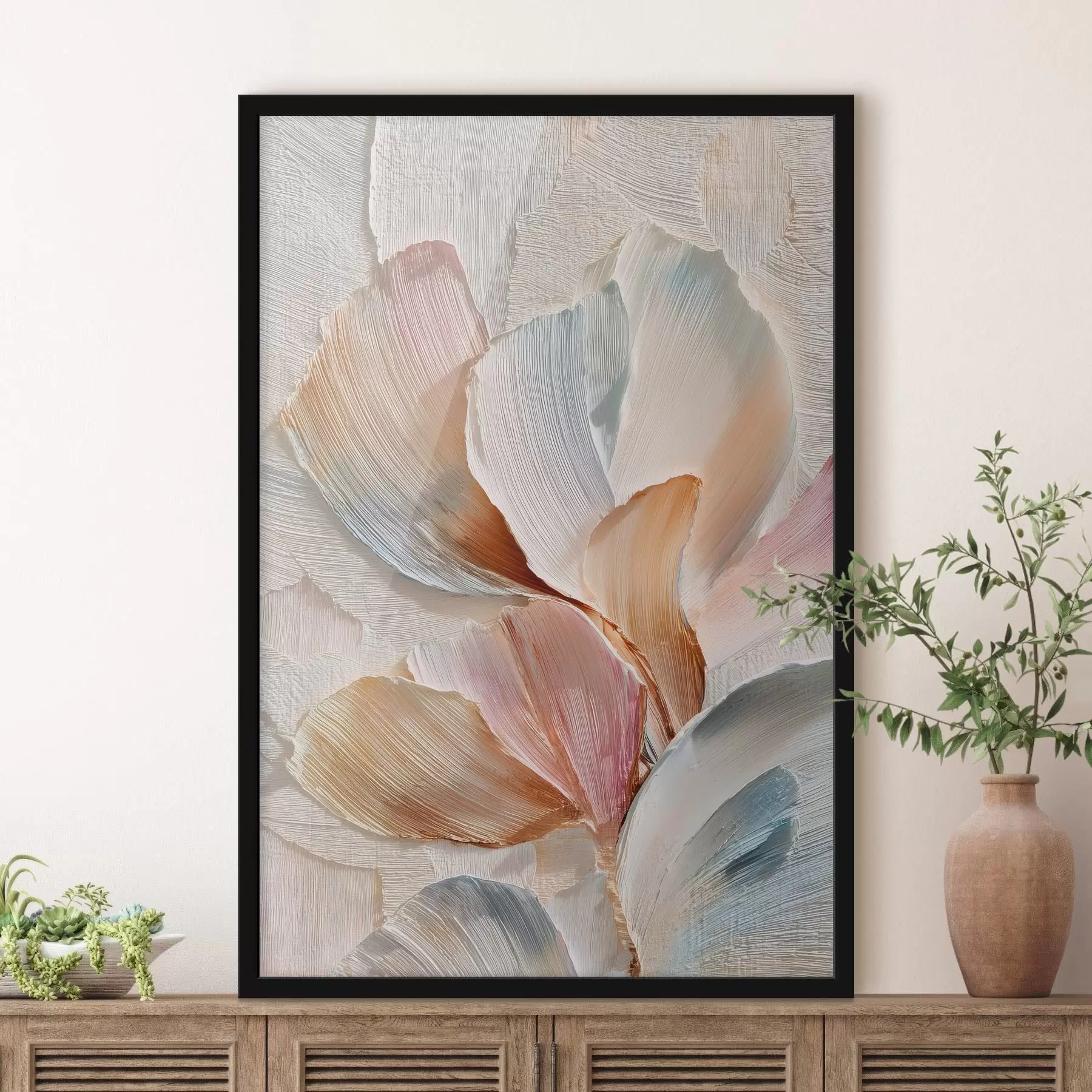 Fototapeta Stylizowana kompozycja z efektem grubych pociągnięć pędzla na jasnym tle f48203