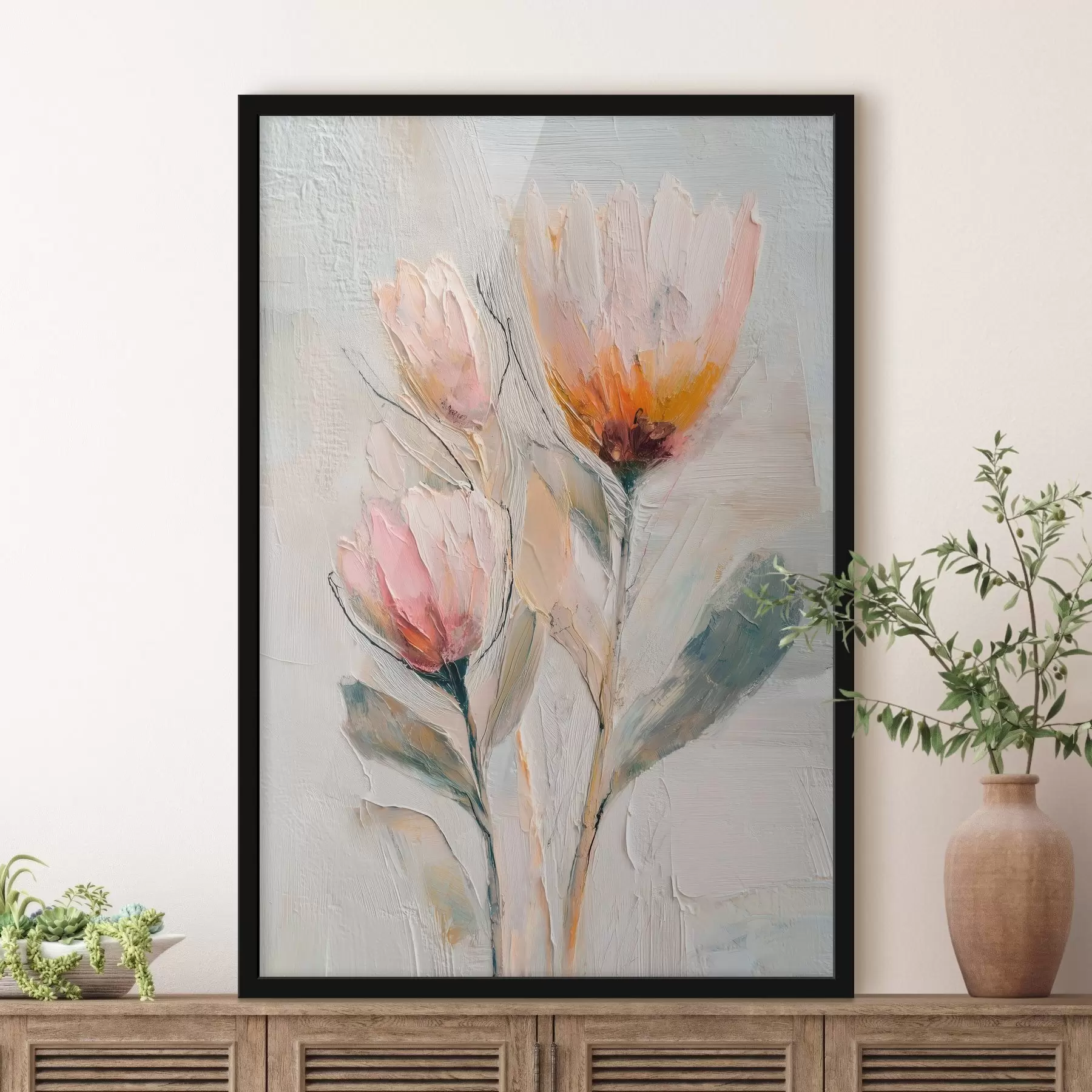 Fototapeta Bukiet kwiatów protei z efektem grubych pociągnięć pędzla f48206