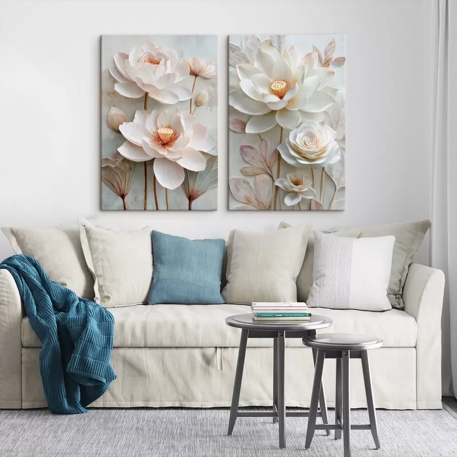 Obraz Wyrafinowana kompozycja kwiatowa z teksturowanymi płatkami w stylu ilustracji 3D m30143