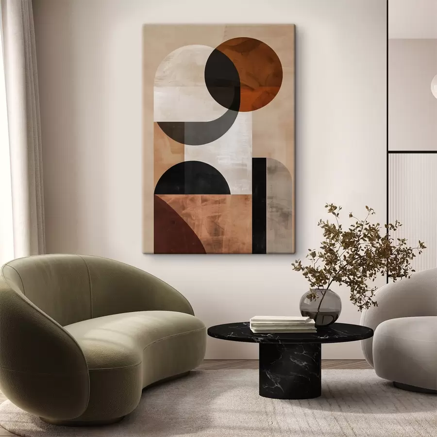 Obraz Abstrakcja geometryczna, beż i czerń s48583