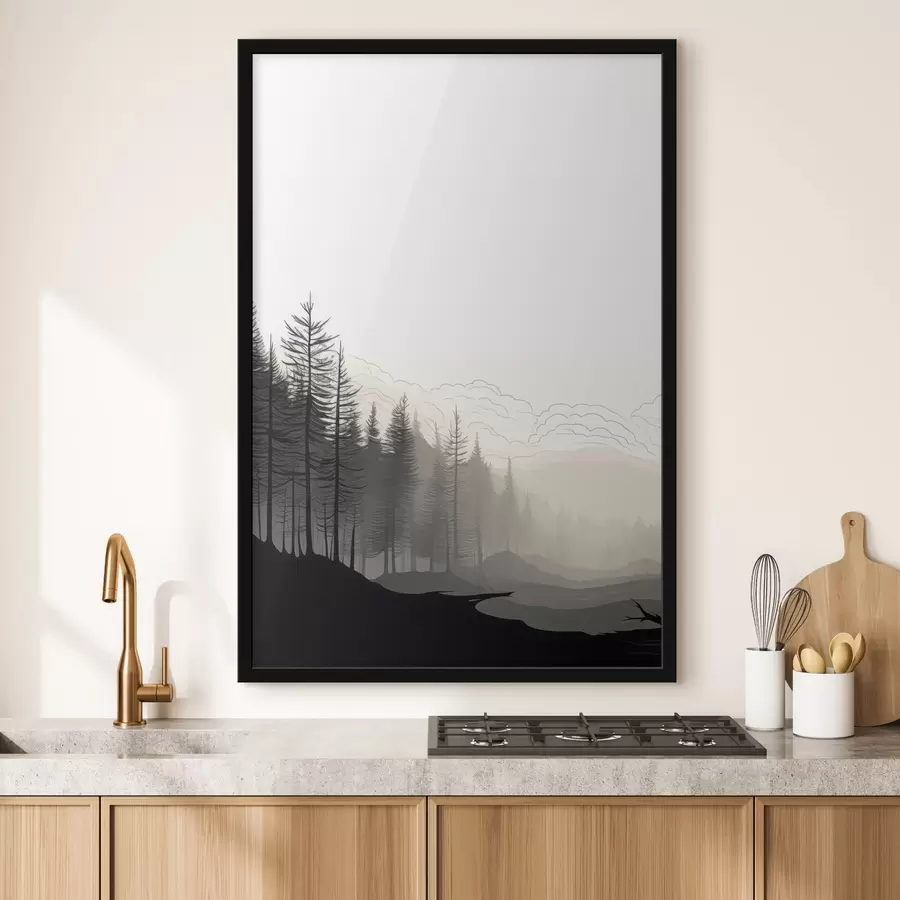 Fototapeta Las we mgle, minimalistyczny f48574