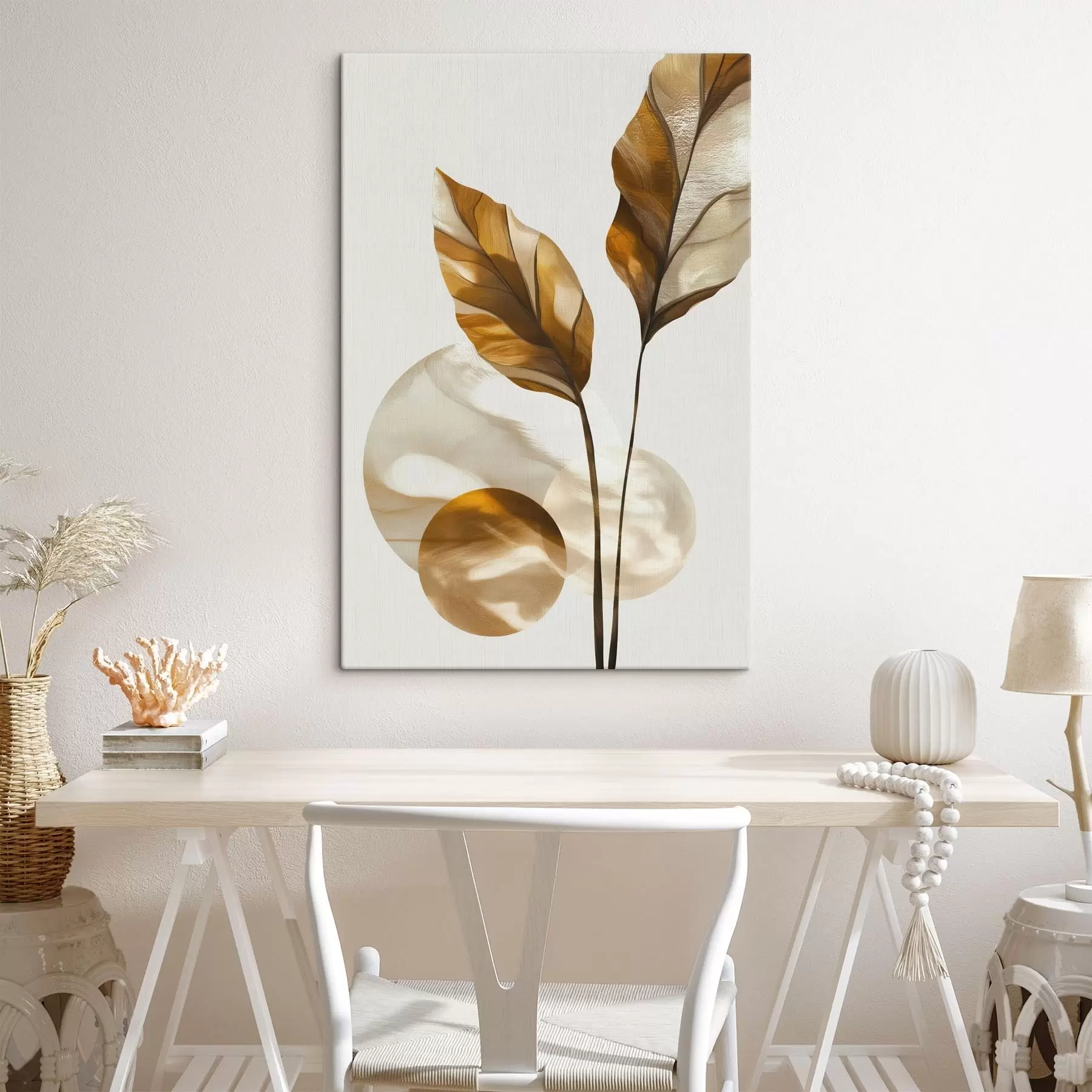 Obraz Abstrakcyjna kompozycja z liści i okręgów s48615