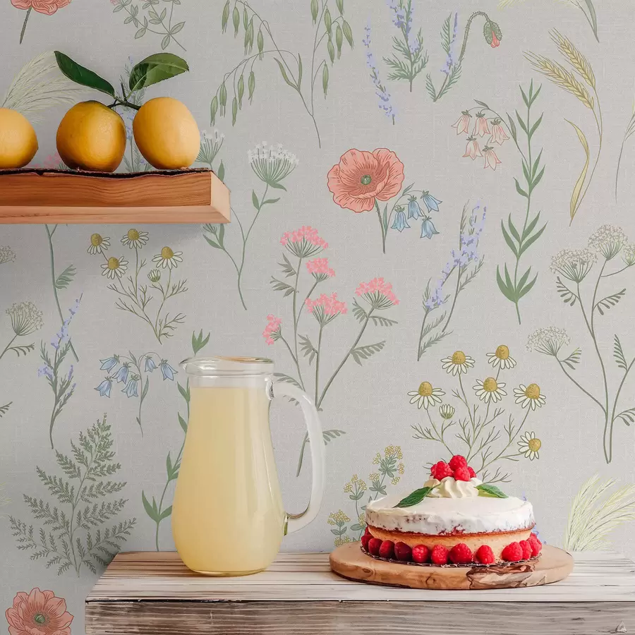 Fototapeta Delikatny wzór z polnych kwiatów na jasnym tle a01152