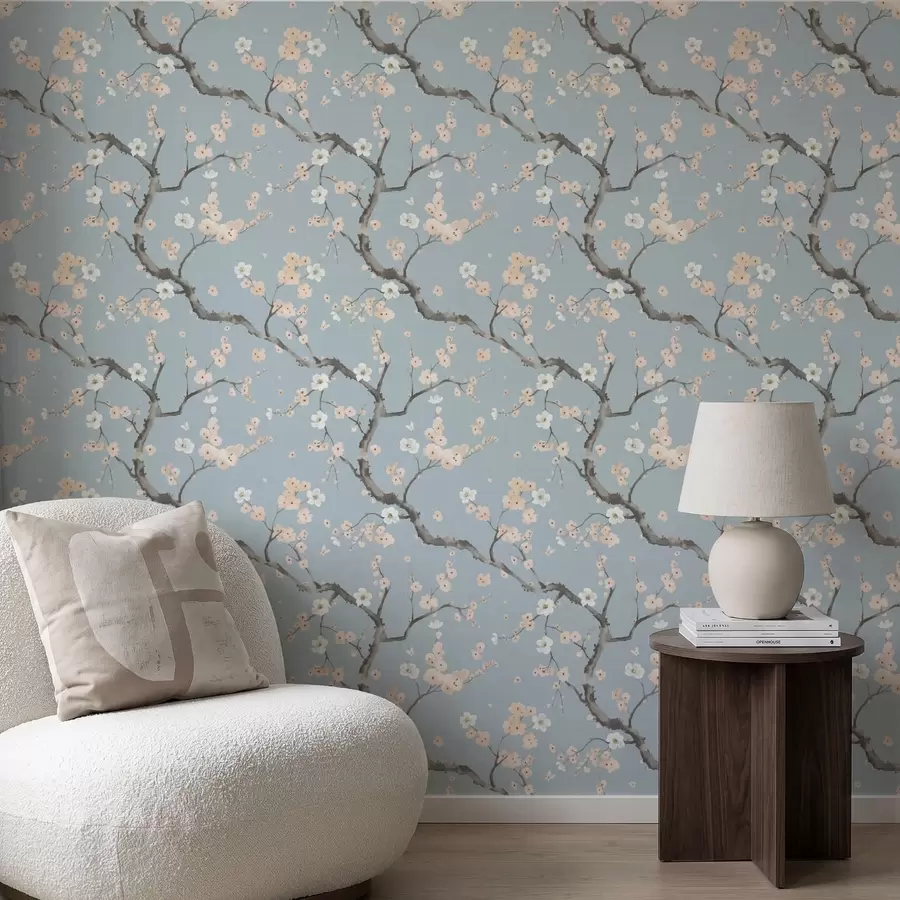 Fototapeta Gałęzie z kwiatami na niebieskim tle a01155