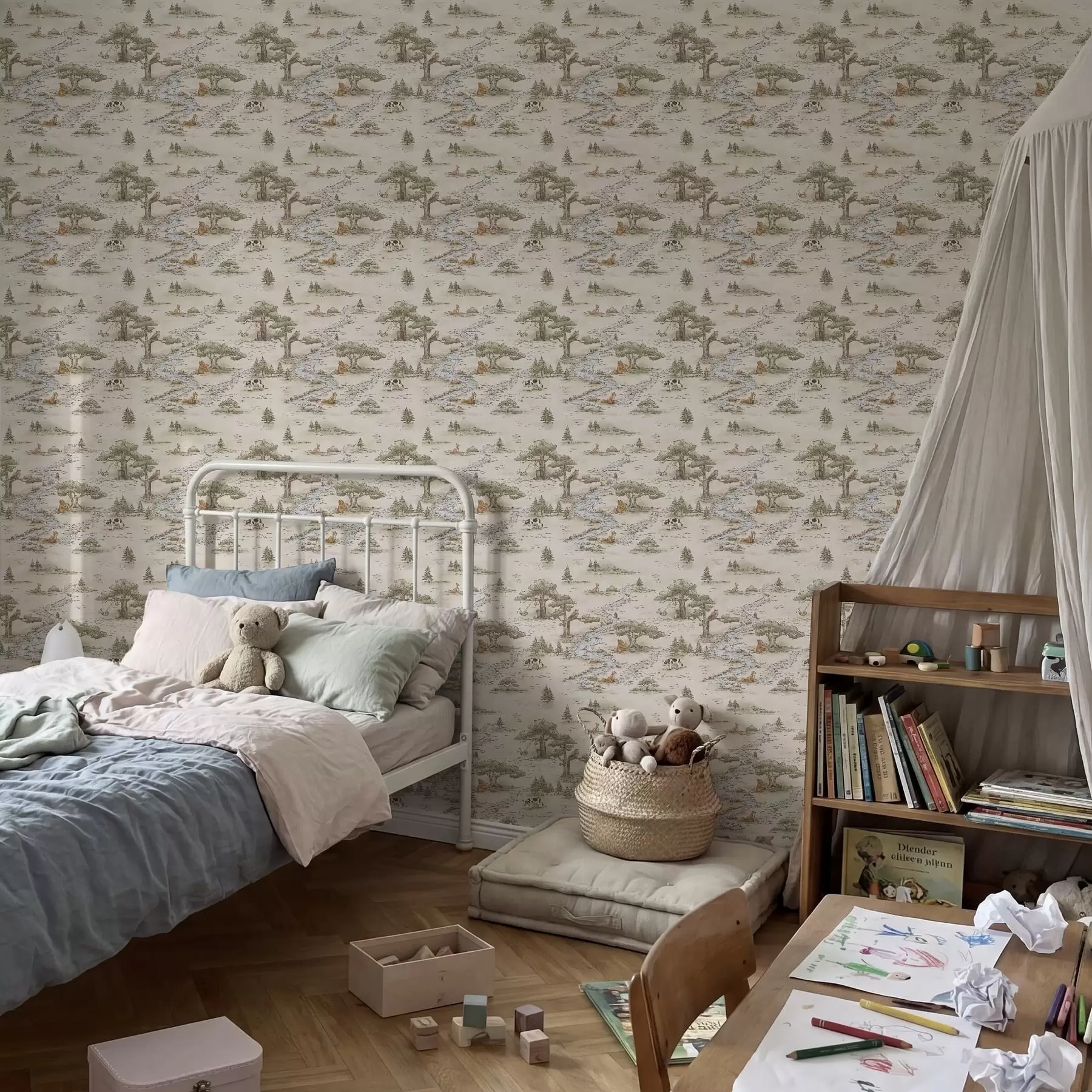 Fototapeta Ilustracja przyrodnicza przedstawiająca zwierzęta i rzekę a01157