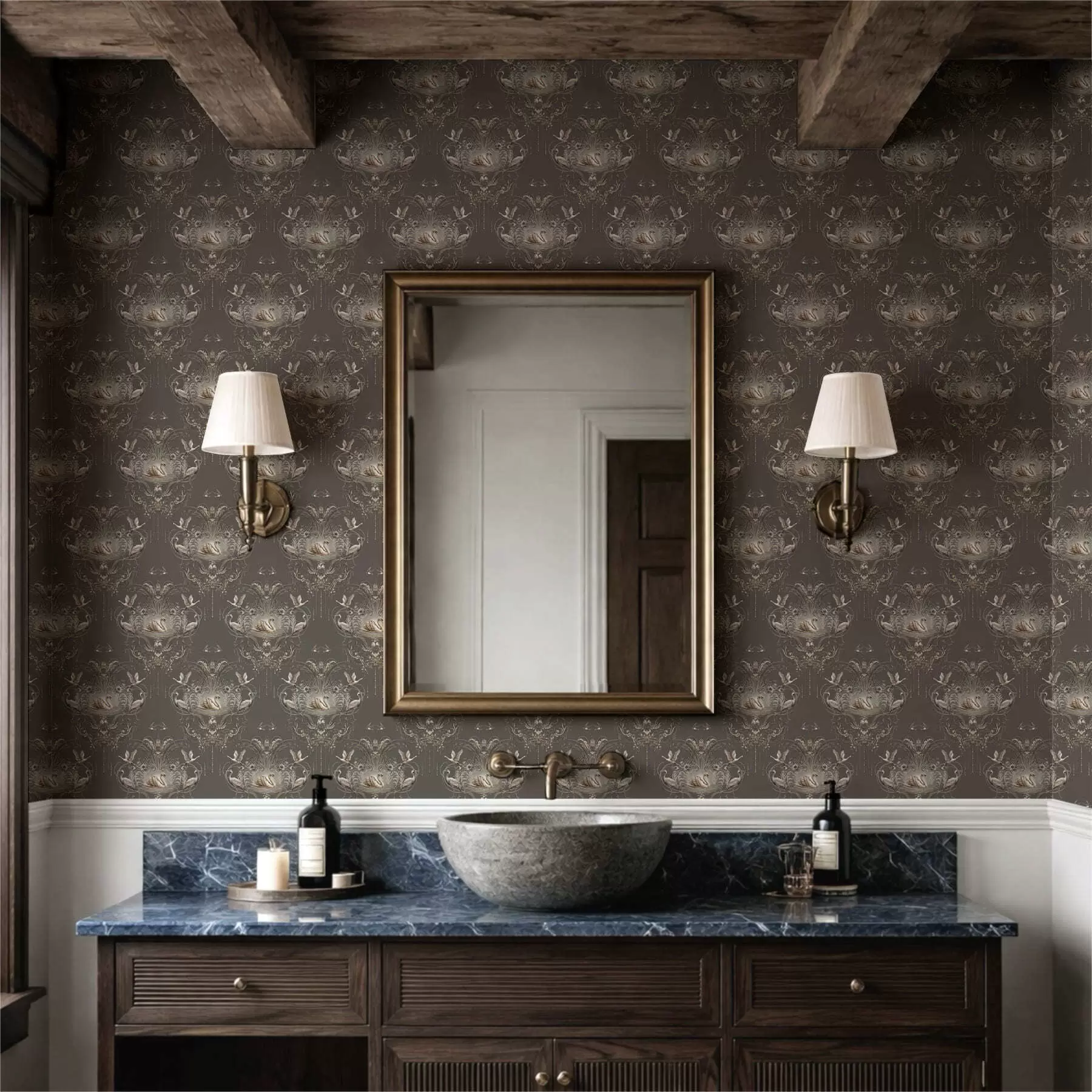 Fototapeta Ozdoba z łabędziami i ptakami w klasycznym stylu a01161