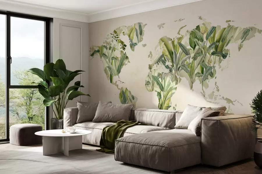 Fototapeta Zielona mapa świata wykonana z liści bananowca c00007