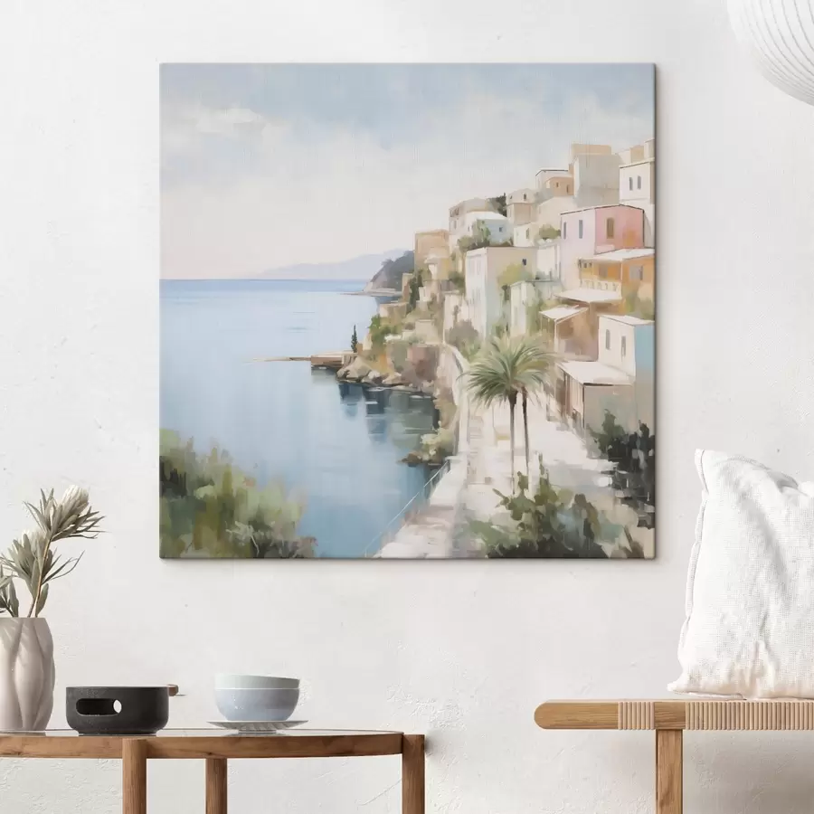 Obraz Krajobraz miasta nad morzem, imitacja obrazu s48674