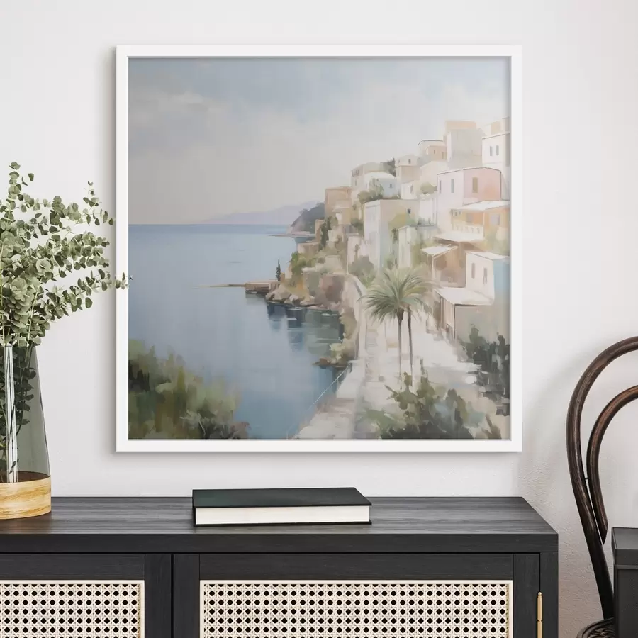 Fototapeta Krajobraz miasta nad morzem, imitacja obrazu f48674