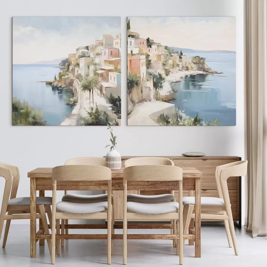 Obraz Krajobraz miasta nad morzem, imitacja obrazu m30295