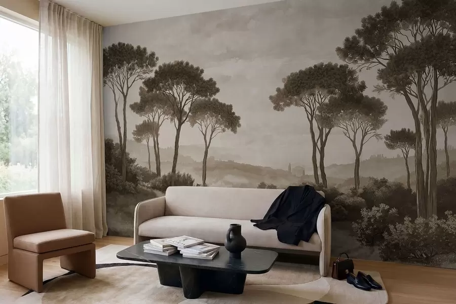 Fototapeta Krajobraz z drzewami w stylu vintage w sepiowych barwach w05122v2