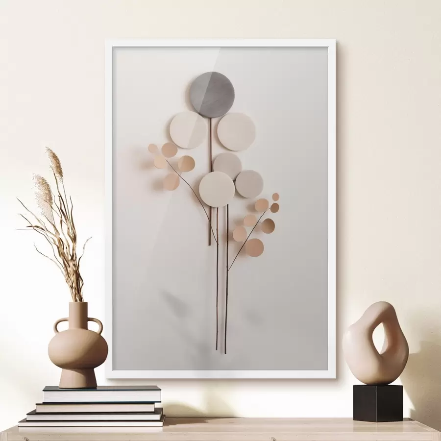 Fototapeta Minimalistyczne, okrągłe kształty na cienkich łodyżkach f48597