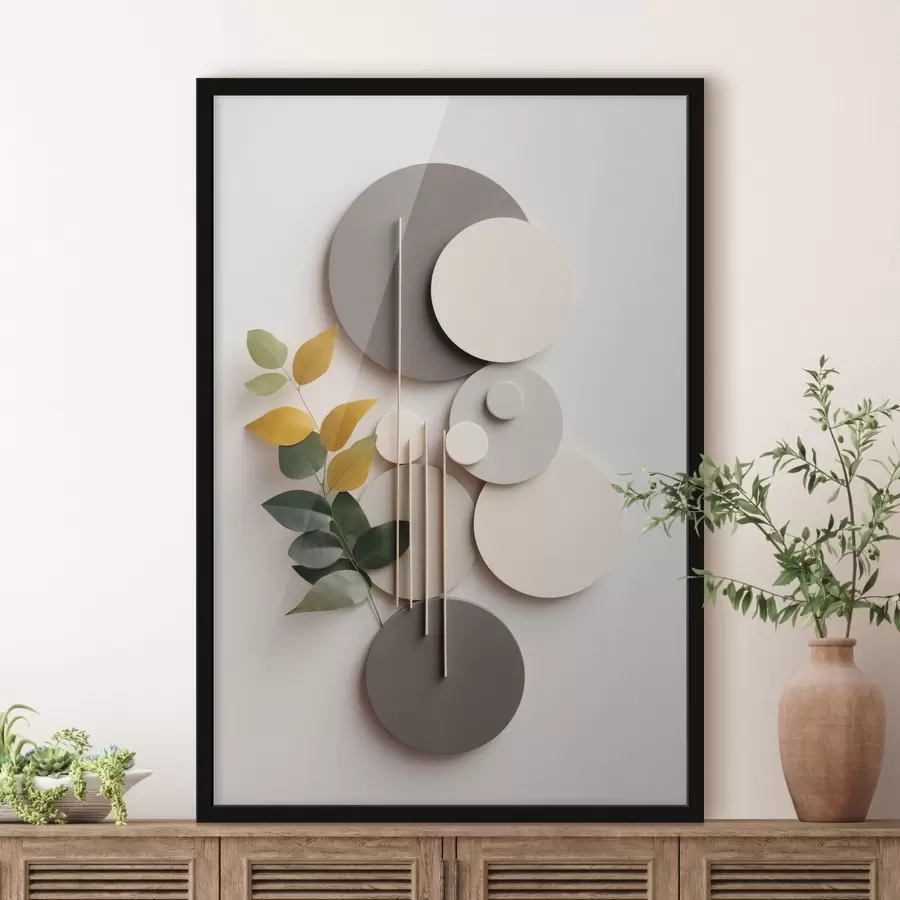 Fototapeta Geometryczne koła z zieloną, liściastą gałązką f48598