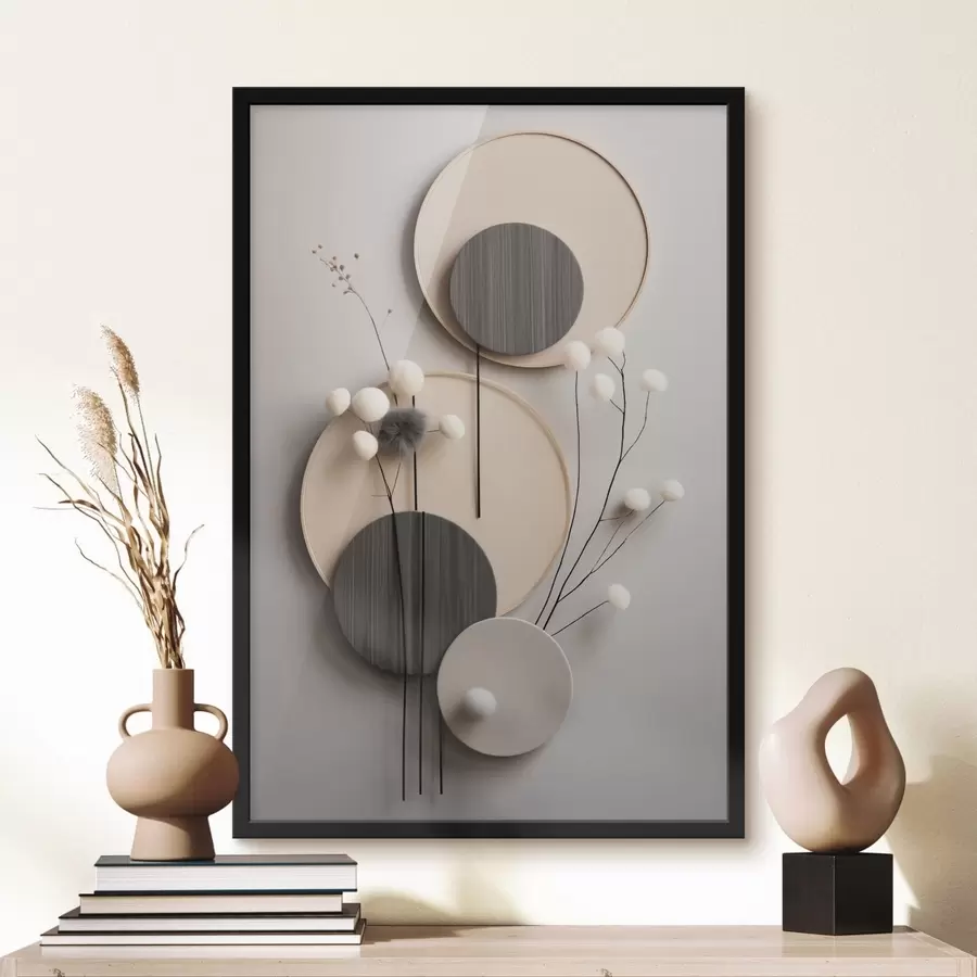 Fototapeta Okrągłe panele z suchymi gałązkami i miękkimi kulkami f48601