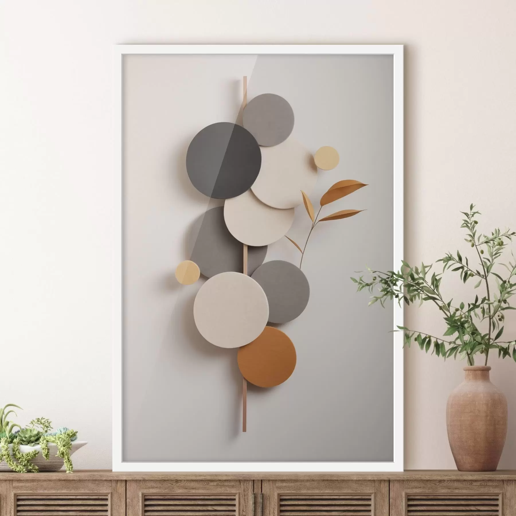 Fototapeta Abstrakcyjne koła z liśćmi w stonowanych barwach f48602