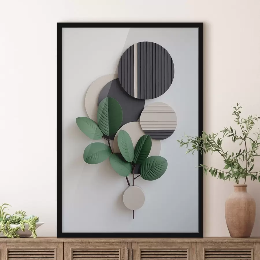 Fototapeta Zielone liście z okrągłymi, reliefowymi elementami f48603