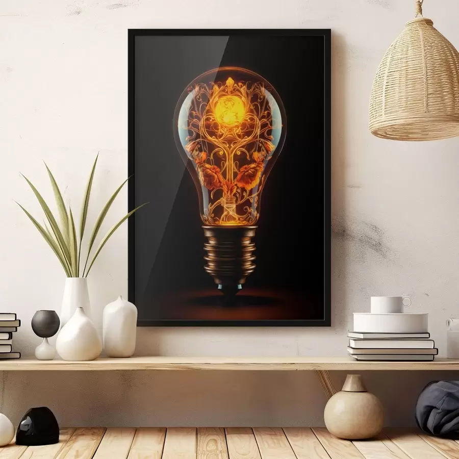 Fototapeta Świecąca żarówka z dekoracyjnymi wzorami wewnątrz f48620