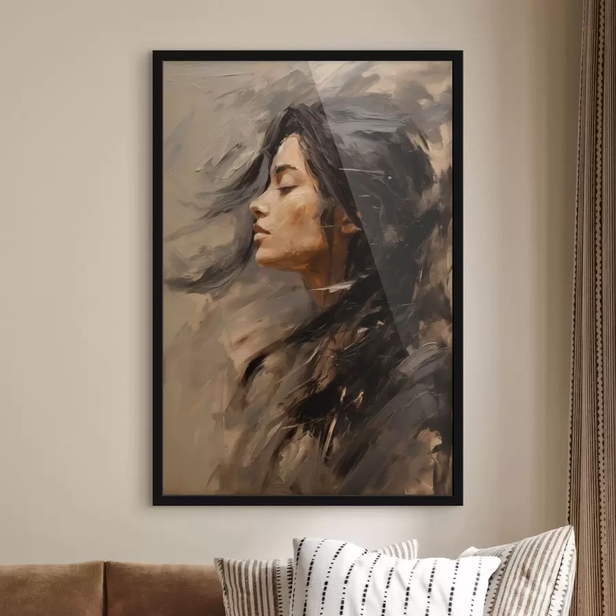 Fototapeta Kobiecy profil oddany za pomocą malarskich pociągnięć pędzla, w ciepłej kolorystyce f48621