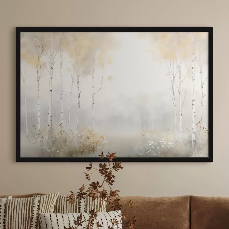 Fototapeta Las rzadkich drzew we mgle, delikatne odcienie światła f48623