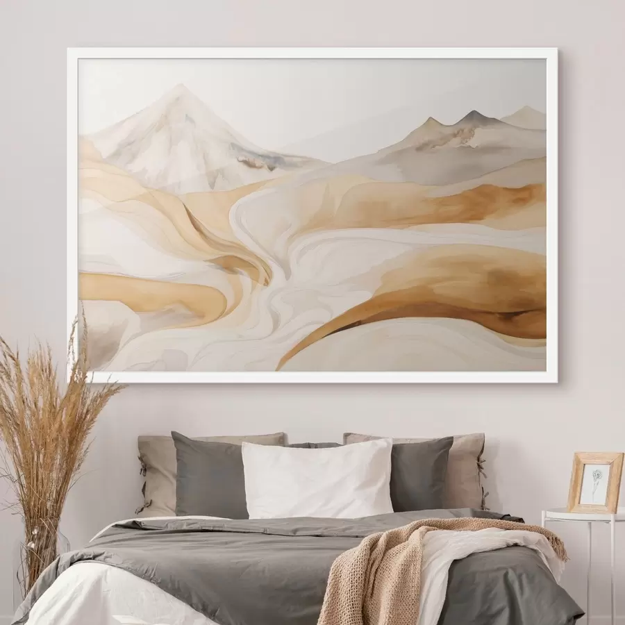 Fototapeta Stylizowany pejzaż z górami i płynnymi liniami f48626