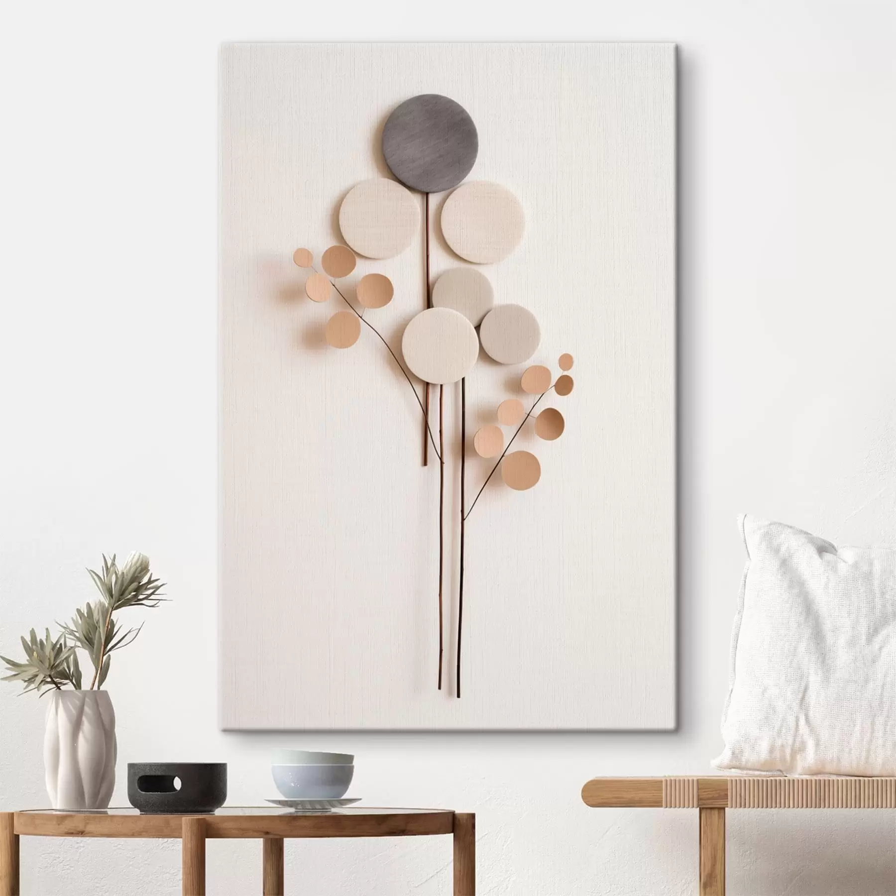 Obraz Minimalistyczne, okrągłe kształty na cienkich łodyżkach s48597