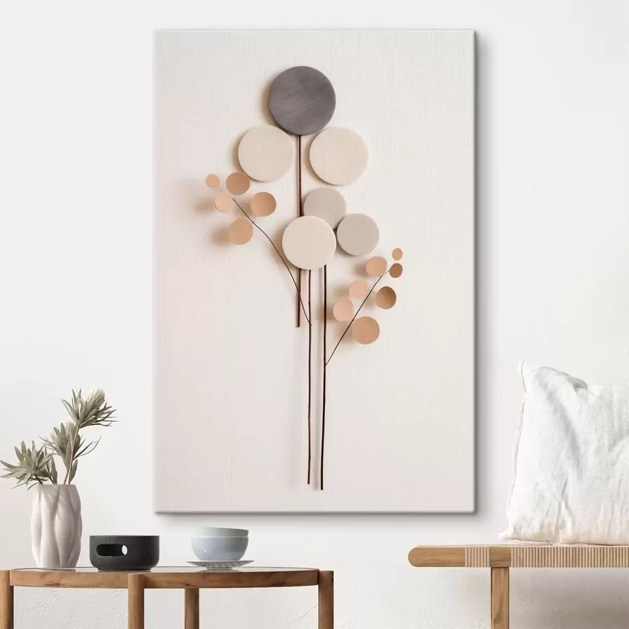 Obraz Minimalistyczne, okrągłe kształty na cienkich łodyżkach s48597
