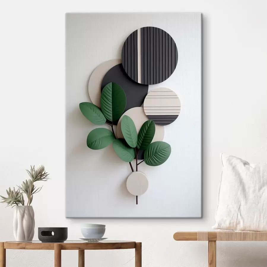 Obraz Zielone liście z okrągłymi, reliefowymi elementami s48603