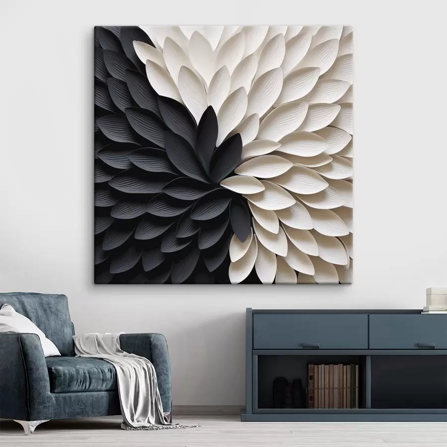 Obraz Kontrastujące jasne i ciemne płatki w kształcie kwiatu s48604