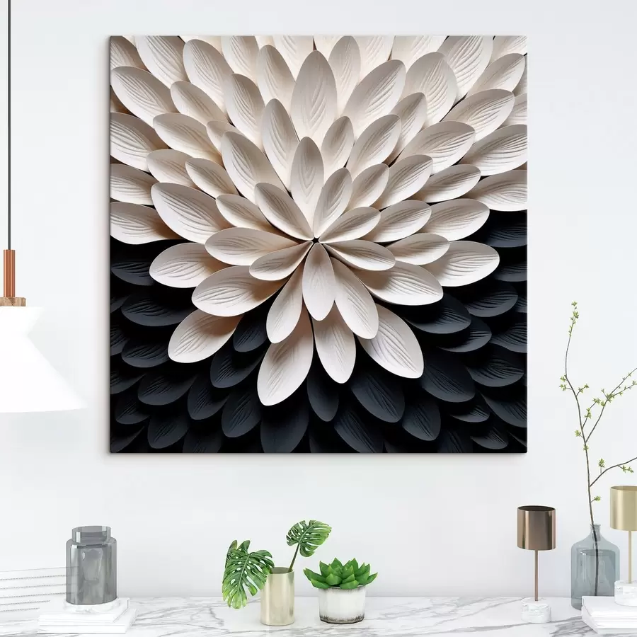 Obraz Abstrakcyjny kwiat złożony z wielu jasnych, warstwowych płatków s48605