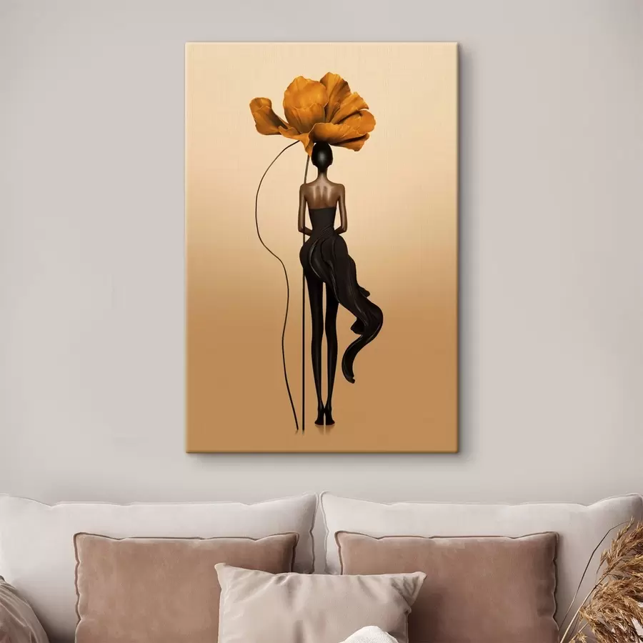 Obraz Stylizowana postać z wielkim kwiatem zamiast głowy s48618