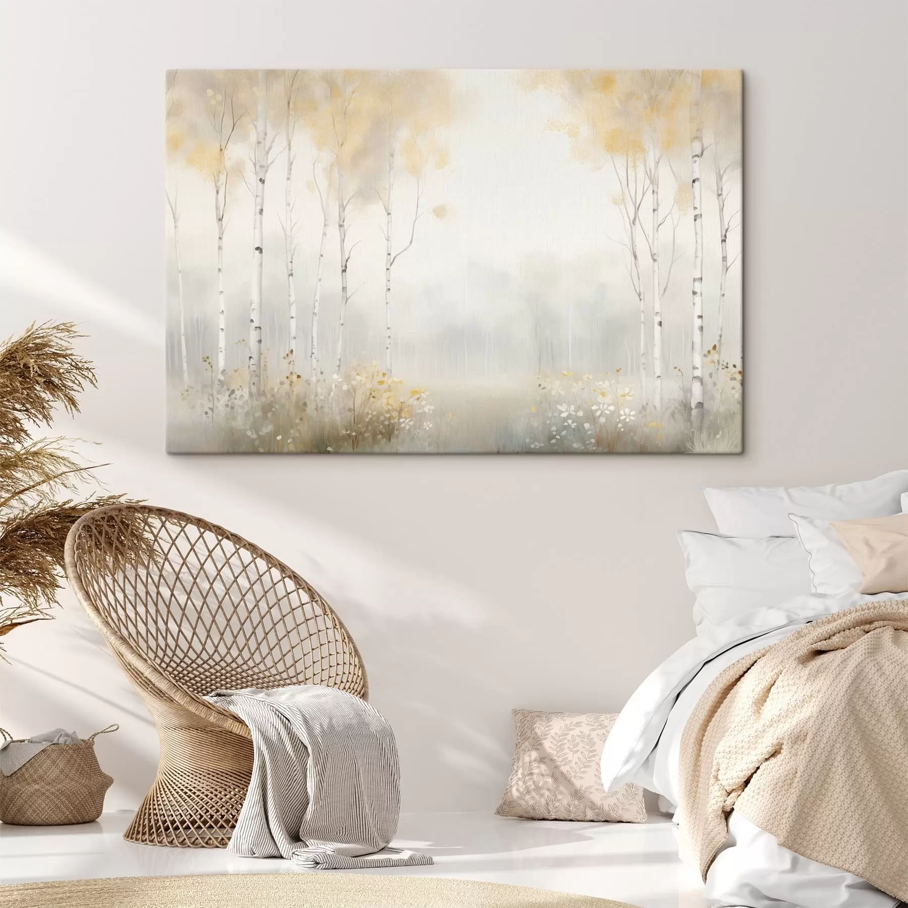 Obraz Las rzadkich drzew we mgle, delikatne odcienie światła s48623