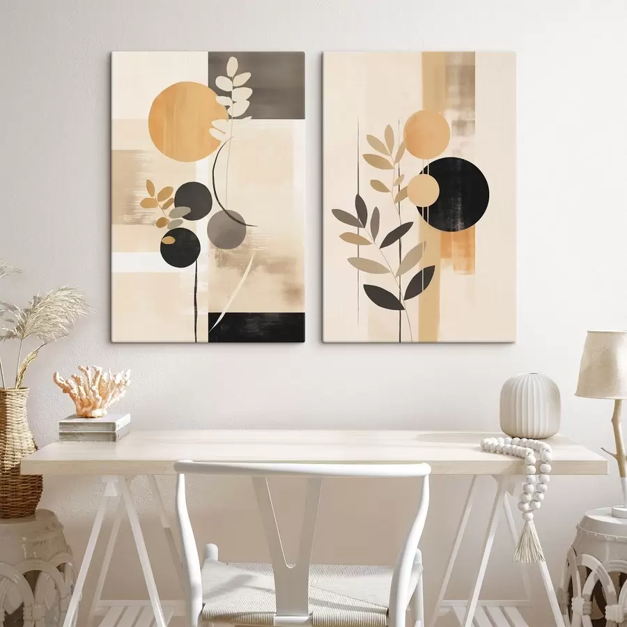 Obraz Abstrakcje z liśćmi i okręgami m30133