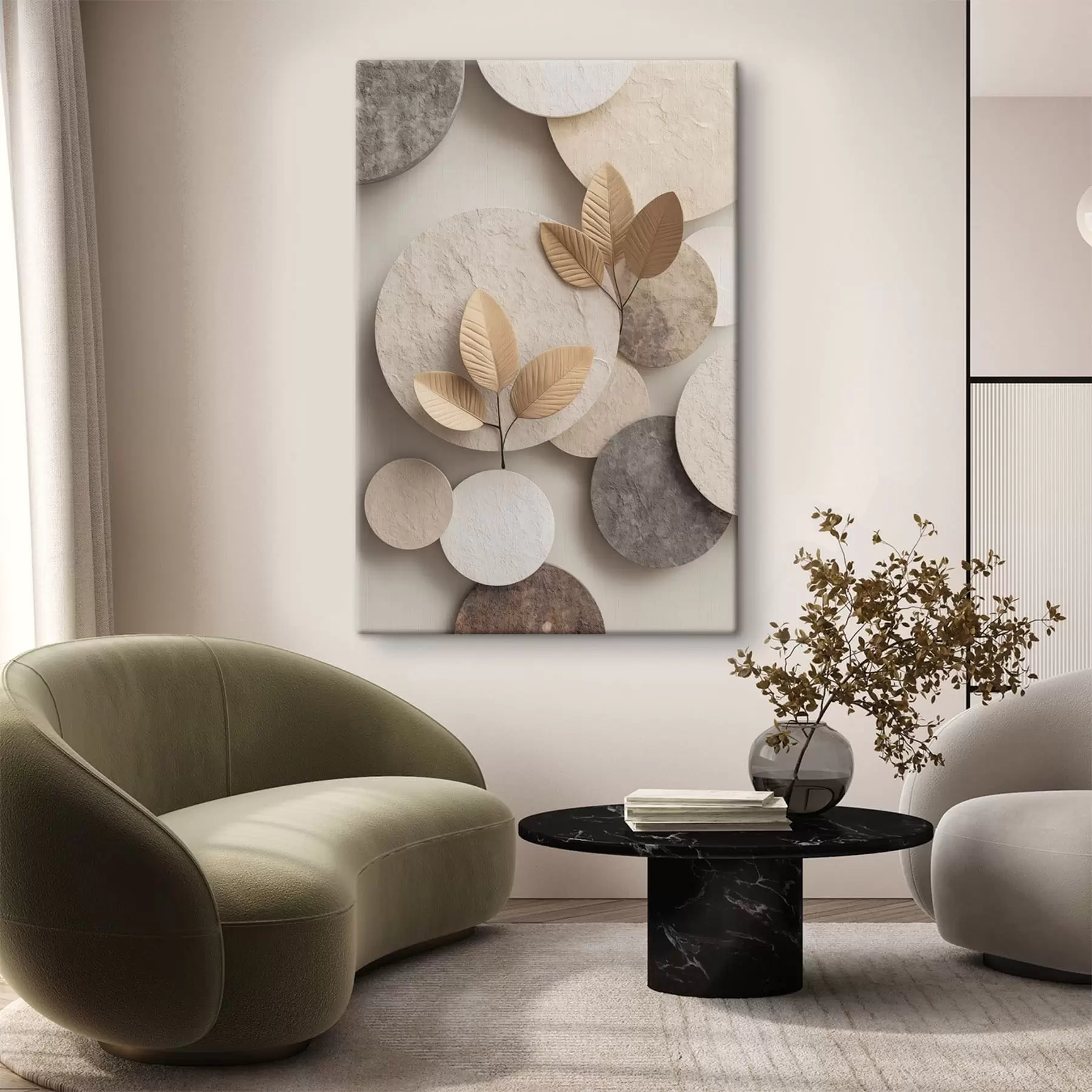 Obraz Kompozycja z liśćmi i okręgami s48692