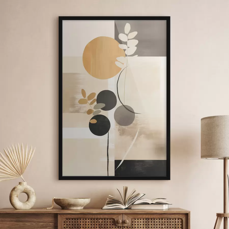 Fototapeta Kompozycja abstrakcyjna z liśćmi i okręgami f48612