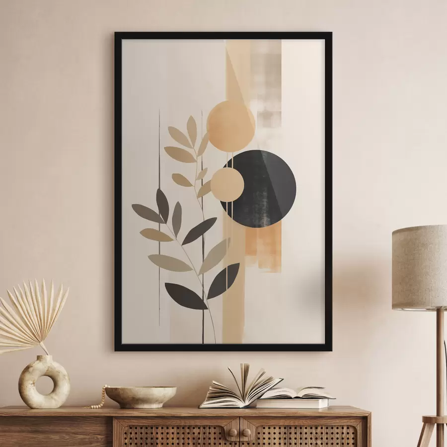 Fototapeta Kompozycja abstrakcyjna z liśćmi i okręgami f48613