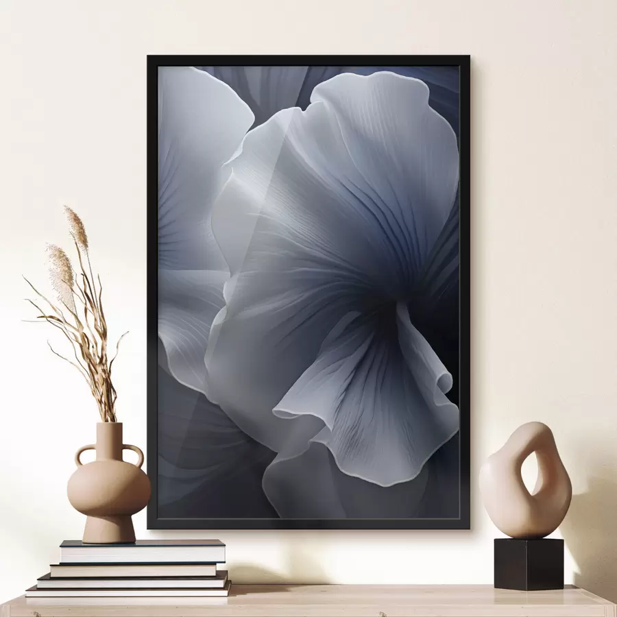 Fototapeta Abstrakcyjne niebiesko-białe płatki kwiatów na ciemnym tle f48731